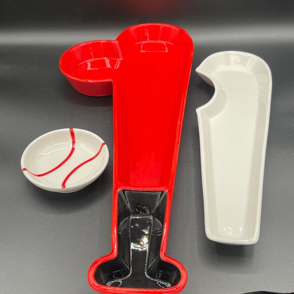 Vintage Baseball Bat and Ball Chip and Dip Bowl Serving Set - Picture 3 of 8